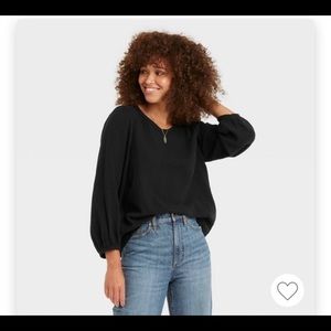 XS Long Balloon Sleeve Gauze Blouse Black Universal Thread